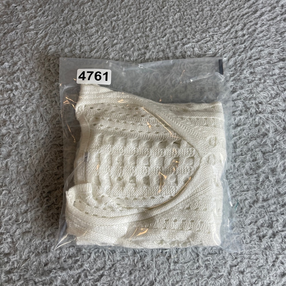 White Open Knit Crochet V Neck Sleeveless Beach Cover Up Tunic Large - Picture 9 of 9
